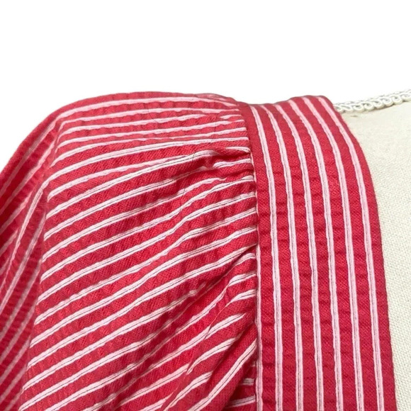 J.Crew Red White Striped Square Neck Seersucker Top Size M | Style AW133 - Picture 7 of 13
